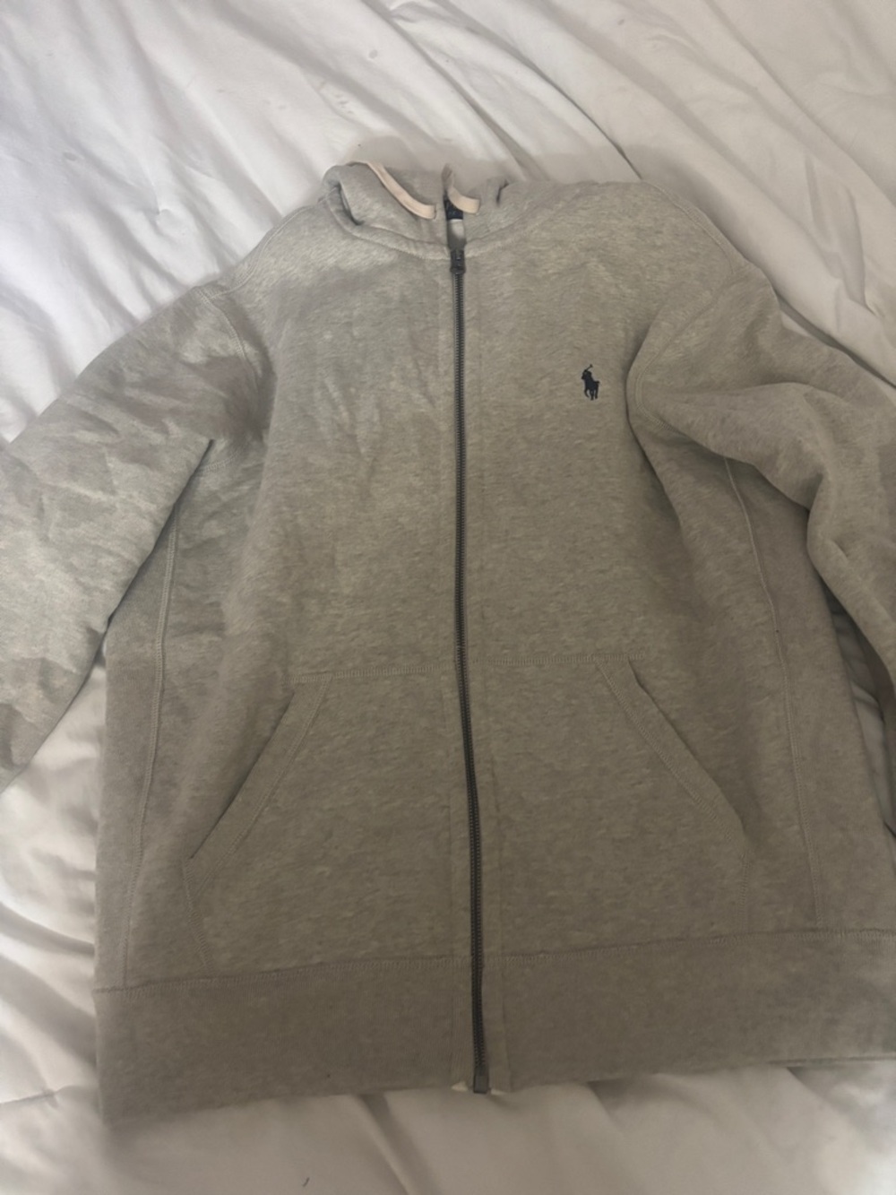 Ralph Lauren Gray Zip-Up Hoodie with Navy Polo Label